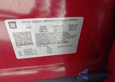 2020 Chevrolet Equinox Fwd Lt 1.5L Turbo from USA, damaged, VIN 2GNAXKEV2L6232456